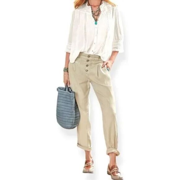 Sundance Quinn Bohemian Linen Blend Slouchy Pants Button Fly Size 12 Petite - Picture 10 of 10